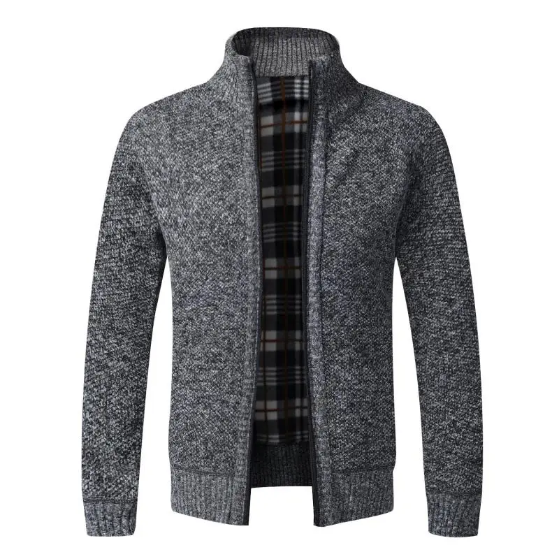 Men Cardigan Fleece Zipper Sweaters Jackets Slim Fit Knitted Thick Sweater Coat