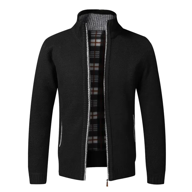 Men Cardigan Fleece Zipper Sweaters Jackets Slim Fit Knitted Thick Sweater Coat