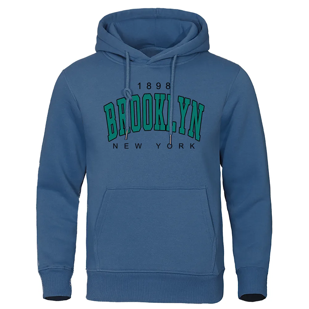 Men 1898 Brooklyn New York Printed Hoody Creativity Crewneck Clothing Fashion Oversize Sweatshirt
