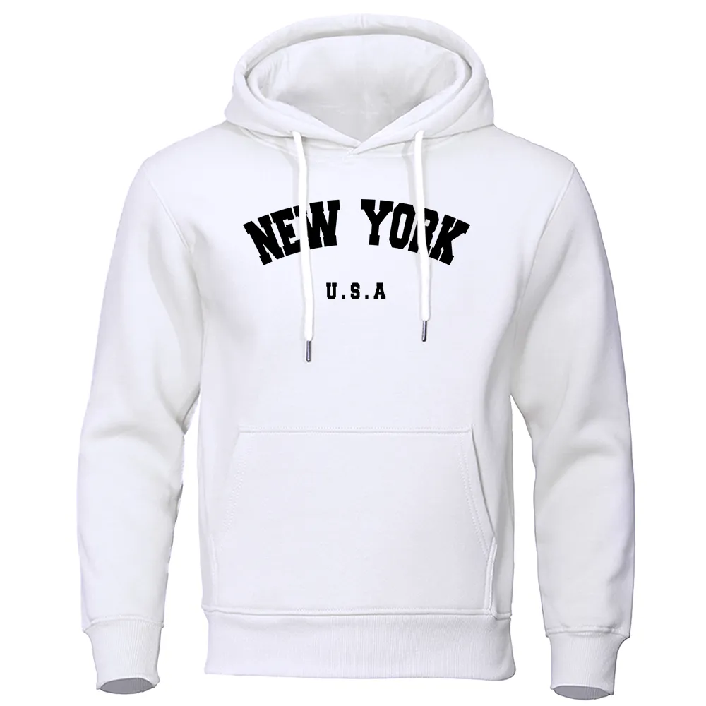 Men NEW YORK Letter U.S.A City Print Fashion Casual Long Sleeves Hooded Loose Oversize Pullover Street Sweatshirt
