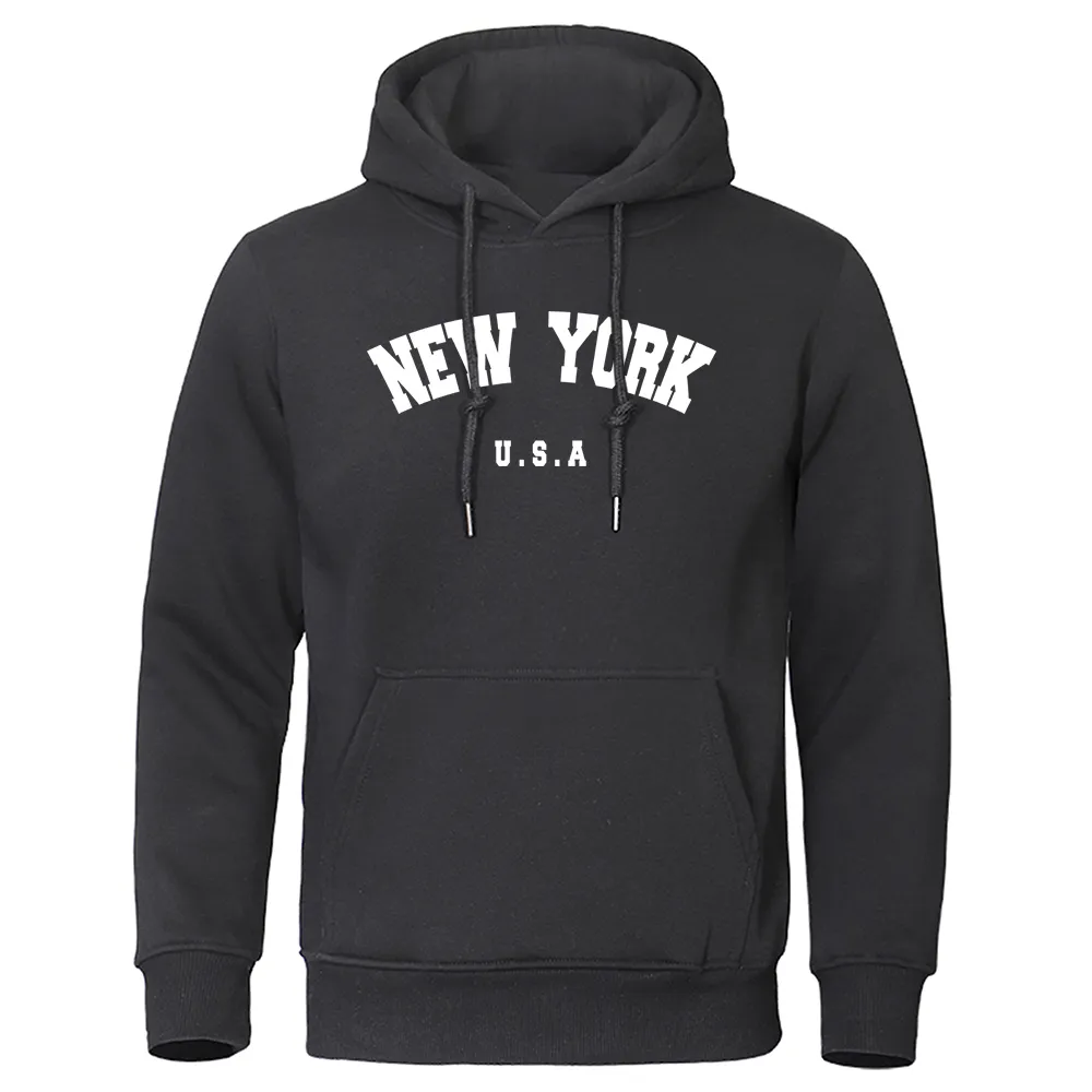 Men NEW YORK Letter U.S.A City Print Fashion Casual Long Sleeves Hooded Loose Oversize Pullover Street Sweatshirt