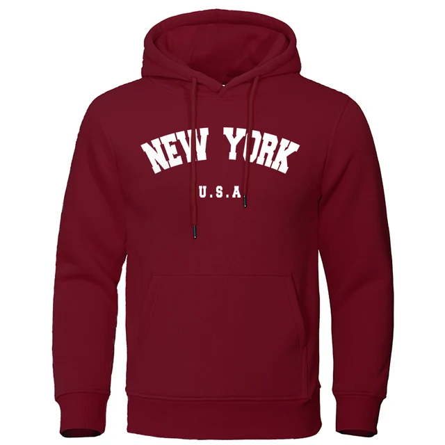 Men NEW YORK Letter U.S.A City Print Fashion Casual Long Sleeves Hooded Loose Oversize Pullover Street Sweatshirt