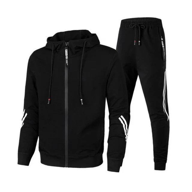 Men's Tracksuit Set Solid Color Hoodies and Drawstring Sweatpants Loose Fit Leisure Sportswear Suit