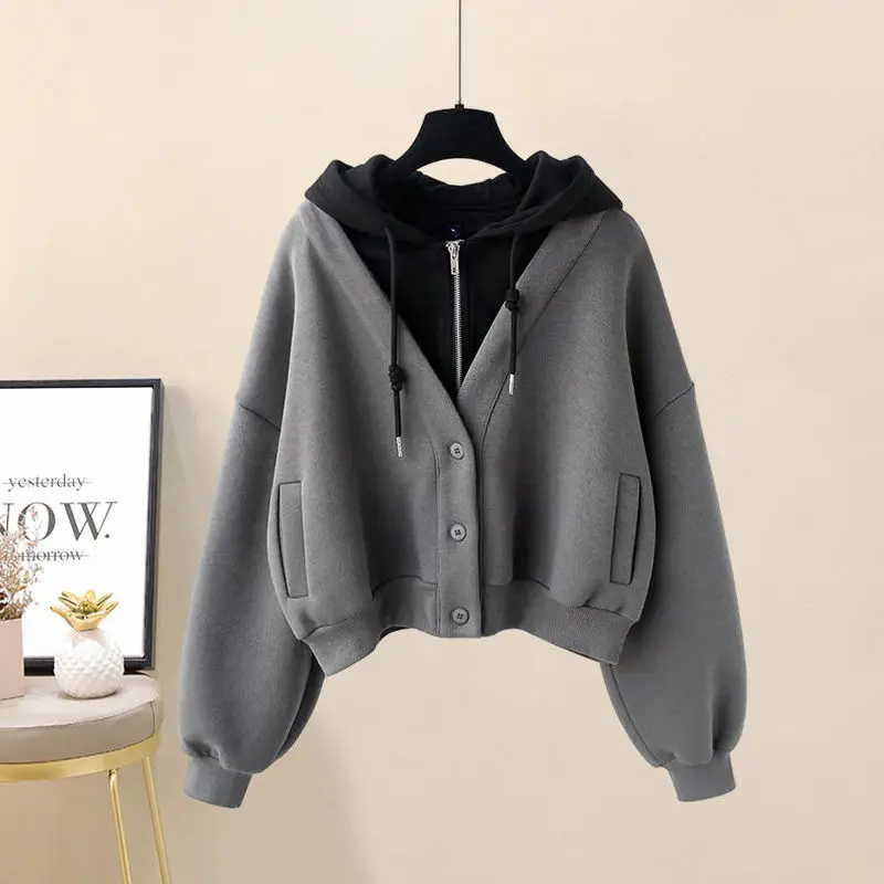 Women Plus Size Plush Thickened Single Breasted Hoodie Tunic Loose Elegant Pants Set Fashion Outfit