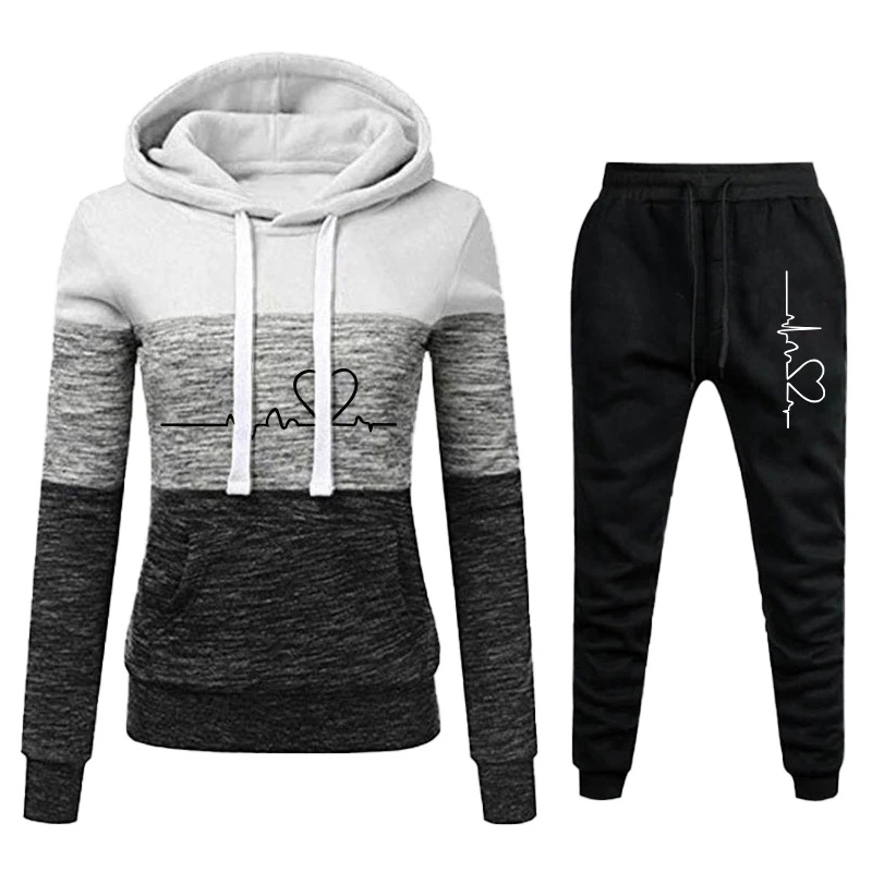 Women Hoodie Set Sportwear Suit Casual Jacket Sweatshirts and Pants 2 pcs Set Splice Tracksuit