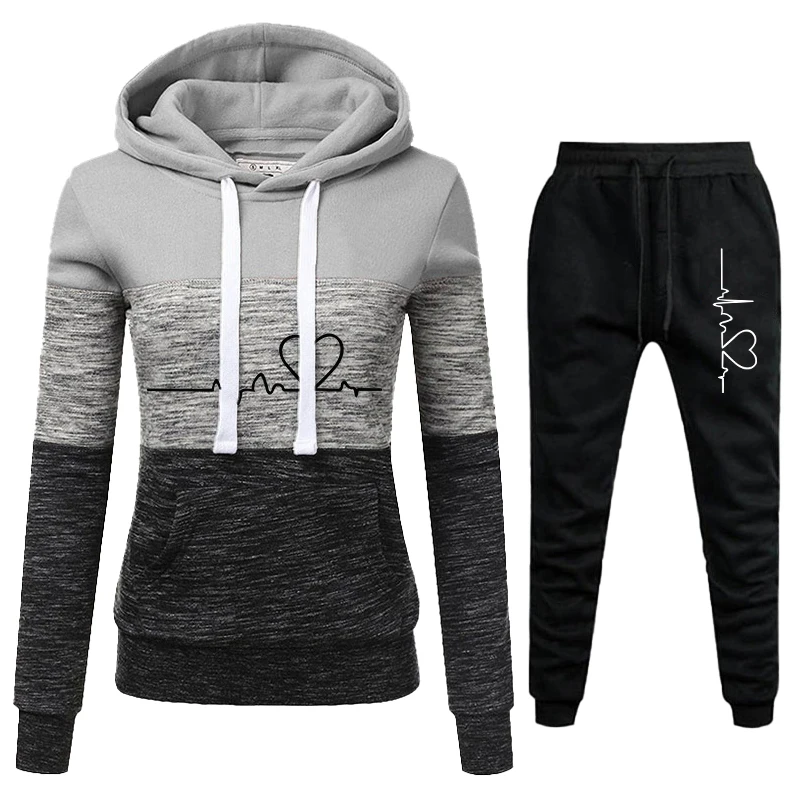 Women Hoodie Set Sportwear Suit Casual Jacket Sweatshirts and Pants 2 pcs Set Splice Tracksuit