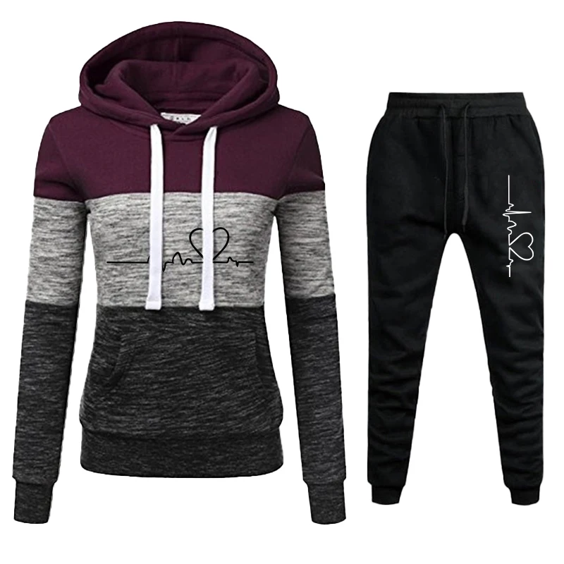 Women Hoodie Set Sportwear Suit Casual Jacket Sweatshirts and Pants 2 pcs Set Splice Tracksuit