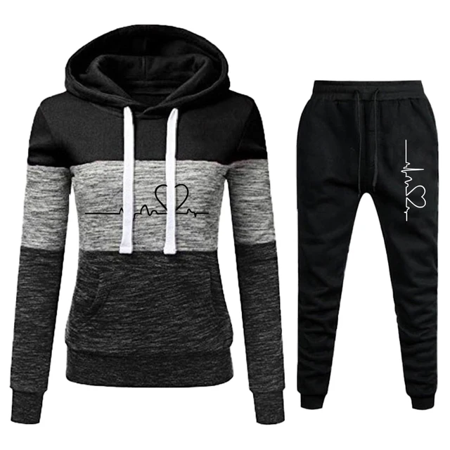 Women Hoodie Set Sportwear Suit Casual Jacket Sweatshirts and Pants 2 pcs Set Splice Tracksuit