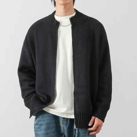 Men Solid Color Cardigan Sweaters Trendy Letter Print Oversize Zipper Knitwear Warm Coat