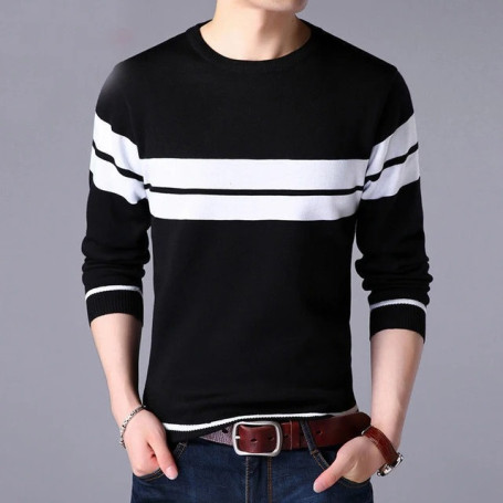 Men Vintage Striped Print Long Sleeve Sweatshirt All Match Pullovers Keep Warm Loose Casual Fashion Clothes