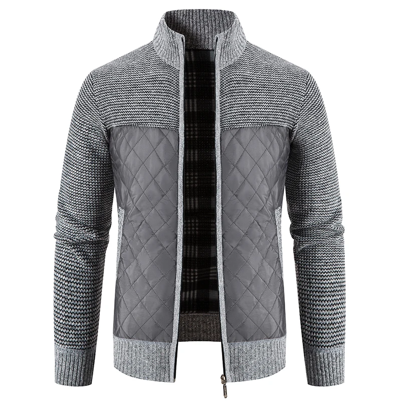 Men Sweater Jacket Fashion Coat Fleece Hoodies High Quality Luxury Checkered Hooded Knit Cardigan Outer Wear