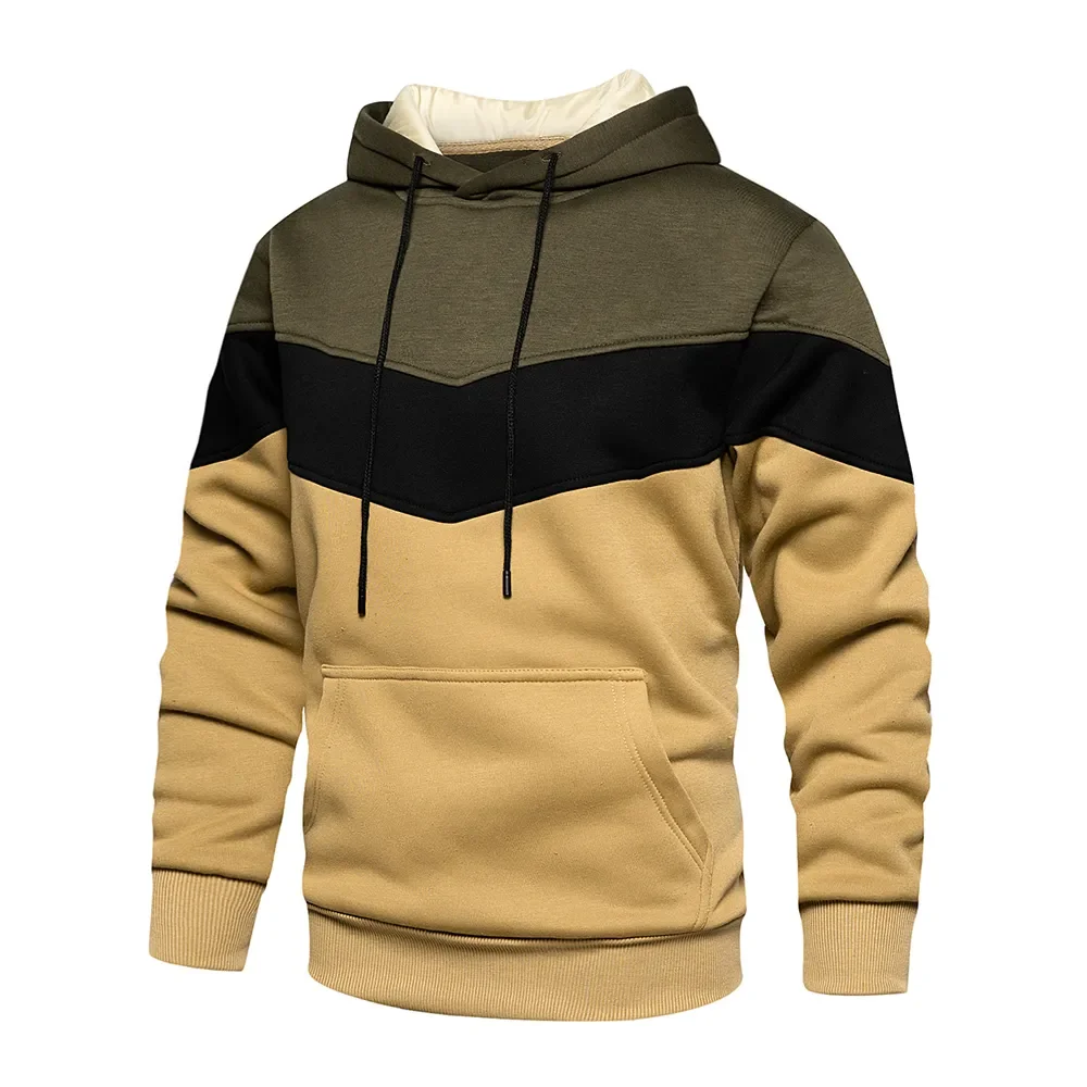 Men's Patchwork Hooded Sweatshirt Clothing Casual Loose Fleece Warm Streetwear