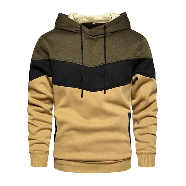 Men's Patchwork Hooded Sweatshirt Clothing Casual Loose Fleece Warm Streetwear