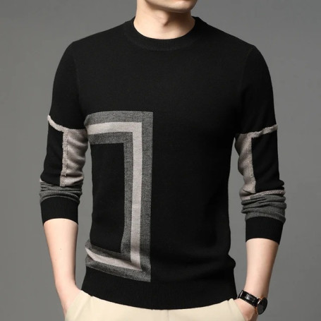 Men's Knitted Pullover New O-Neck Print Long Sleeve Sweatshirt Business Casual Warm Underlay