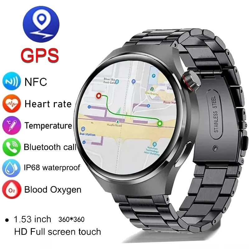 Men New For Huawei GT4 Pro Smart Watch IP68 NFC GPS Tracker AMOLED 360*360 HD Screen Heart Rate Bluetooth