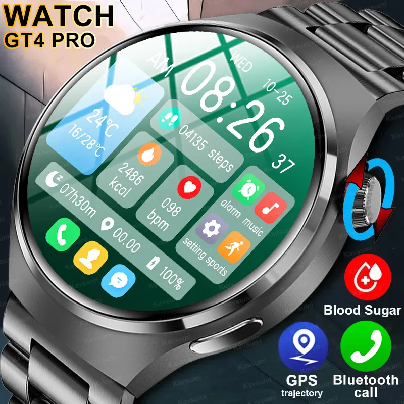 Men Huawei GT4 PRO Smart Watch 4 Pro AMOLED HD Screen Bluetooth Call GPS NFC Heart rate Blood Sugar Smart Watch
