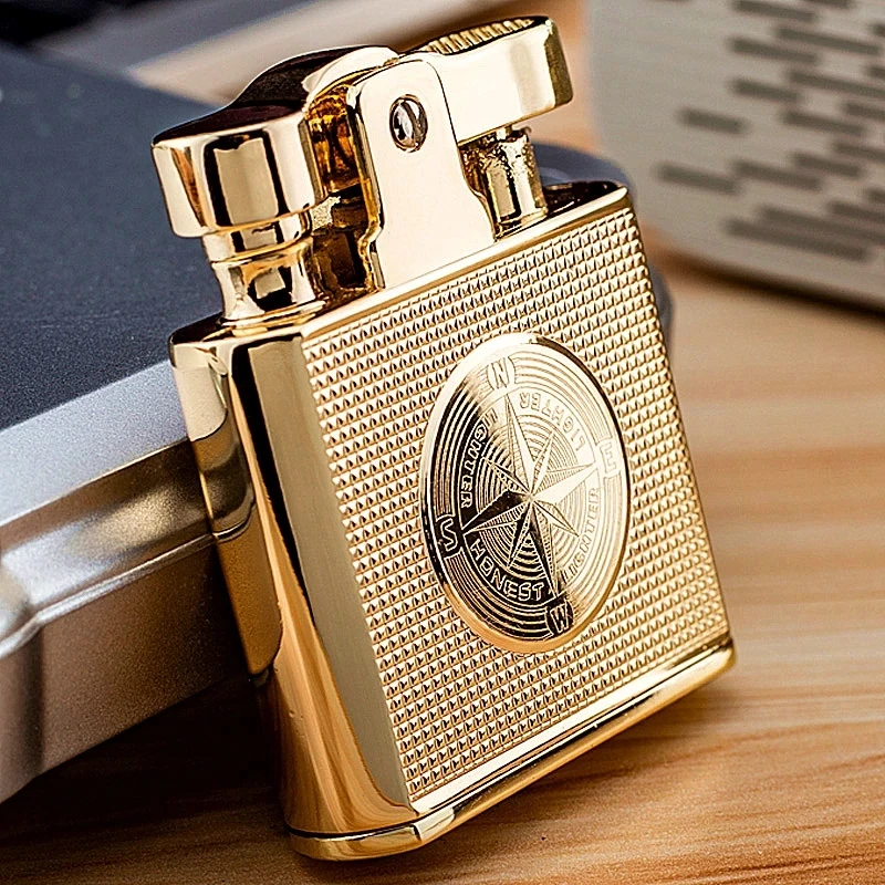 New Windproof Retro Brass Cigar Lighter Smoking Accessories Gadget Metal Luxury Kerosene Lighter Waterproof