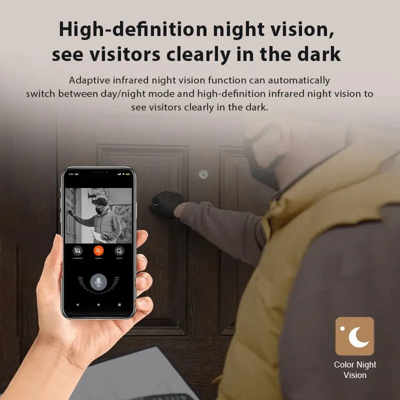 WiFi Video Doorbell Camera Visual Wireless Smart Doorbell Night Vision Two-Way Audio Cloud Storage Security Door Bell Chime