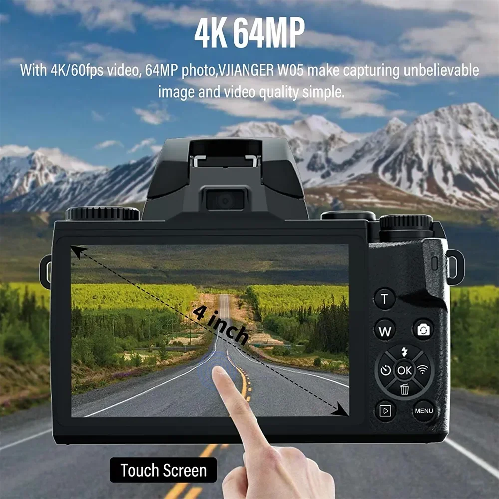 Auto Focus 64MP Digital Camera SLR DSLR For Photography 4K 60FPS Vlog Camcorder 4 Inch 16X Zoom Touch Youtube Livestream Webcam