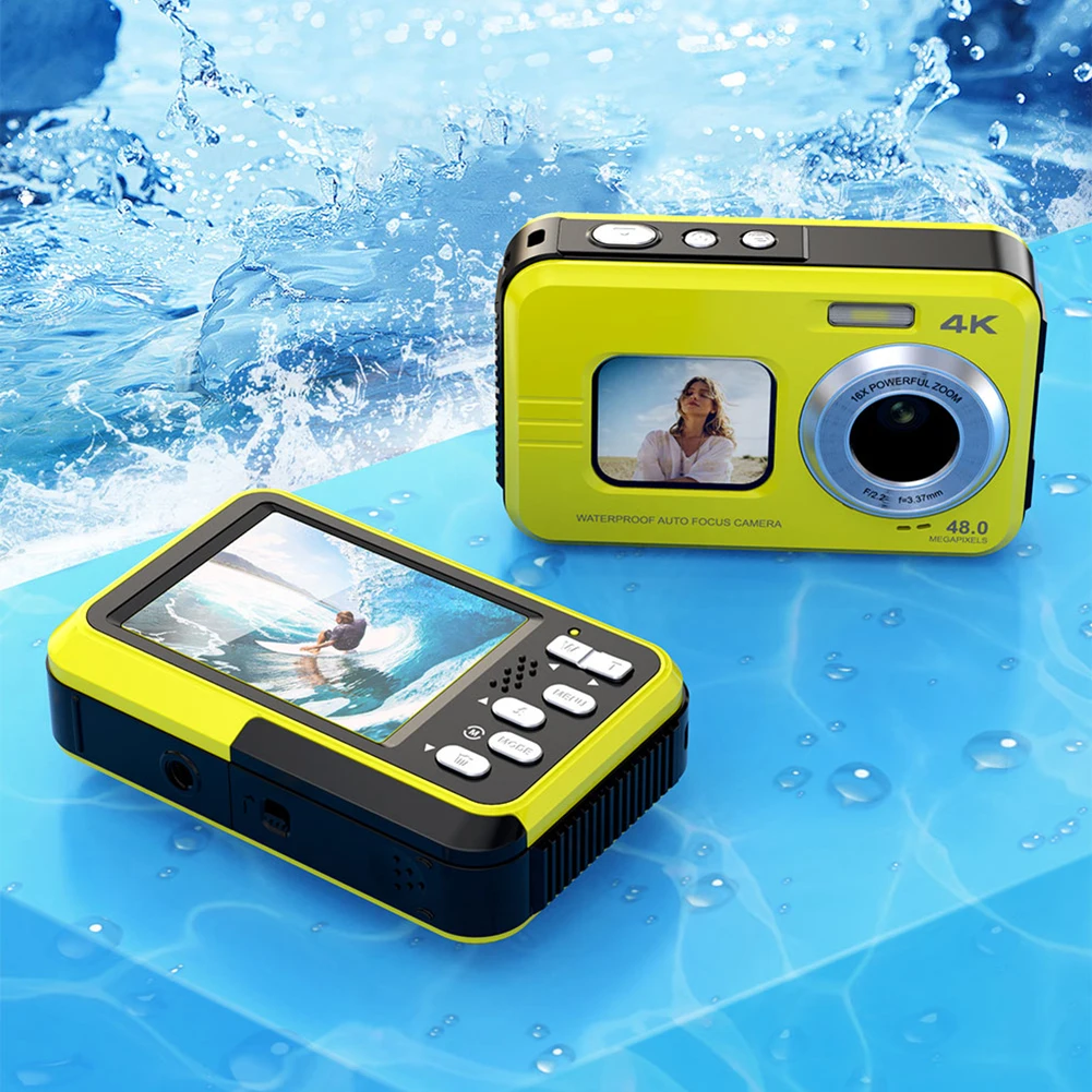 Waterproof Digital Camera Selfie Dual Screens 2.7K 48 MP Compact Portable Underwater Camera 16X Zoom for Snorkeling Hot