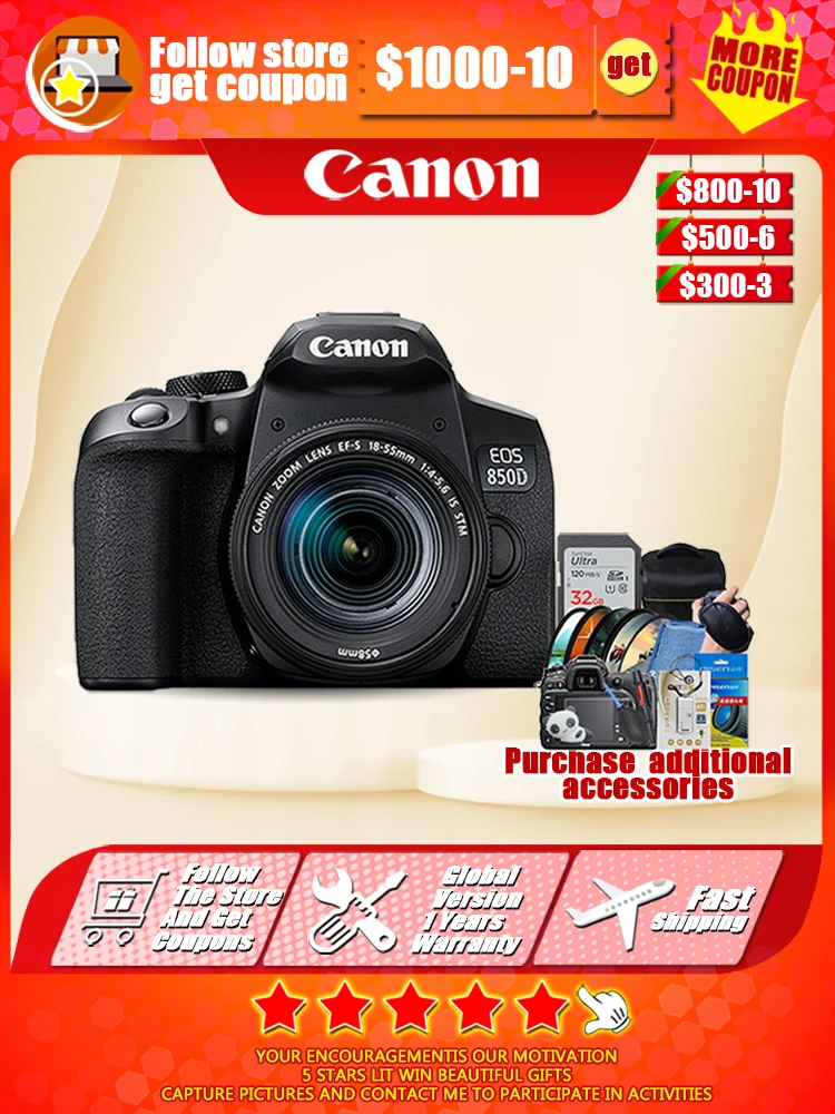 New Canon EOS 850D SLR digital camera 4K HD camera with EF-S 18-55mm F4-F5.6 IS STM lens
