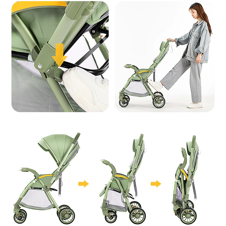 Bi-directional High Landscape Baby Stroller Can Sit or Lie Down Four Wheel Shock Absorber Stroller Lightweight Foldable Handcart