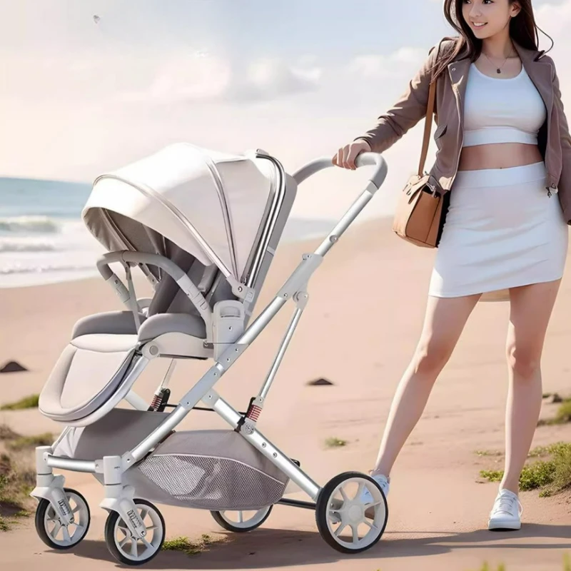 Lightweight High-view Trolley Two-way Baby Carriage Newborn Baby Stroller Can Sit or Lie Down Multifunctional Folding Stroller