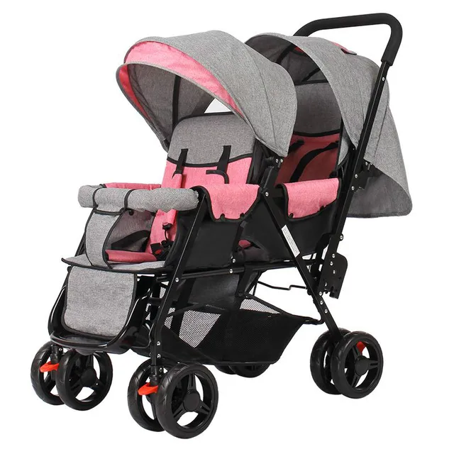 Twin Baby Strollers Lightweight Folding Front Rear Reclining Trolley Baby Double Stroller Can Lie Flat