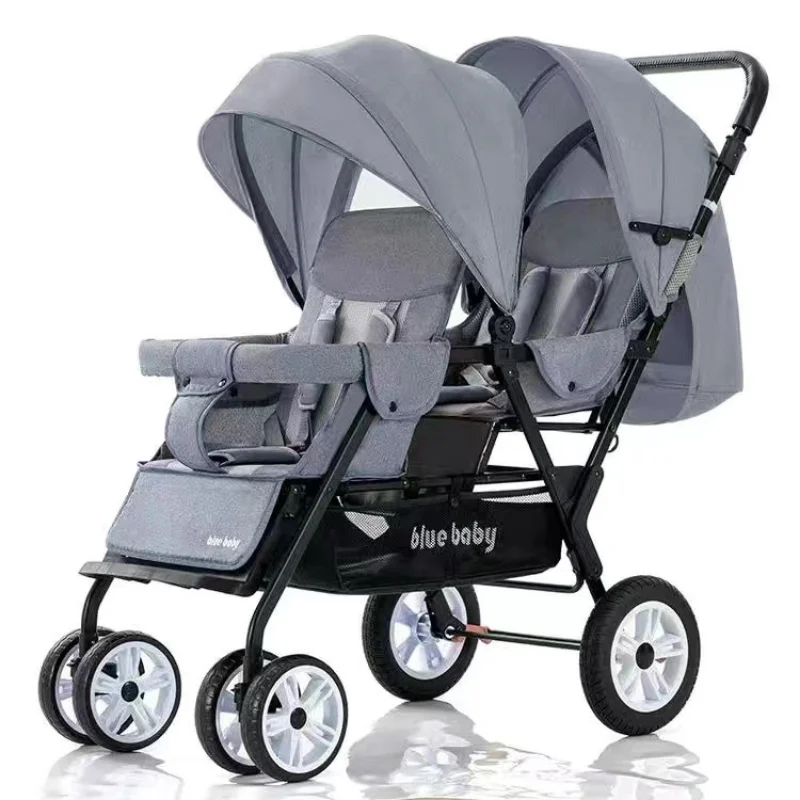 Twins Four Wheels Stroller Mutile Baby and Children Can Sit Lie Foldable Cart Lightweight Two Person Double  sunshade Trailers