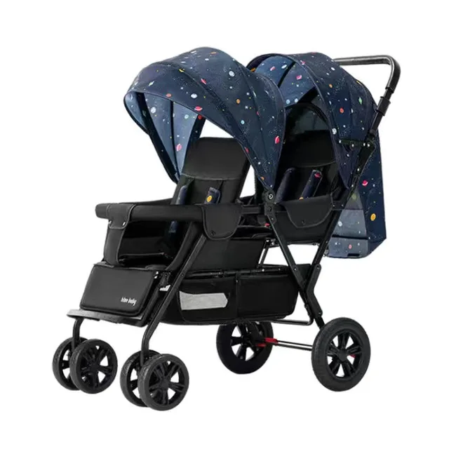 Twins Four Wheels Stroller Mutile Baby and Children Can Sit Lie Foldable Cart Lightweight Two Person Double  sunshade Trailers
