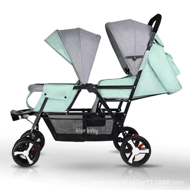 Twins Four Wheels Stroller Mutile Baby and Children Can Sit Lie Foldable Cart Lightweight Two Person Double  sunshade Trailers