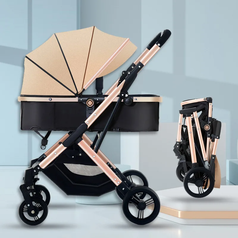 Baby Stroller 3-in-1 Safe Comfortable Adjustable High Landscape Bidirectional Sleeping Basket Foldable Lightweight Baby Stroller