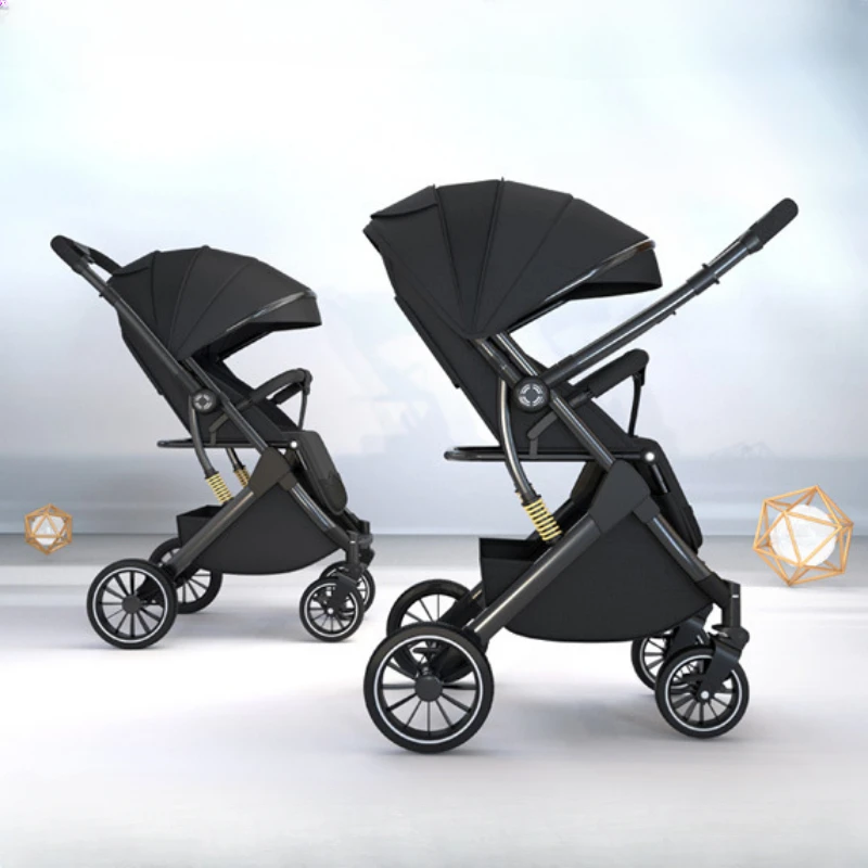 High sitting posture two-way pushing stroller High view lightweight folding stroller Four-wheeled baby stroller Baby Carriage