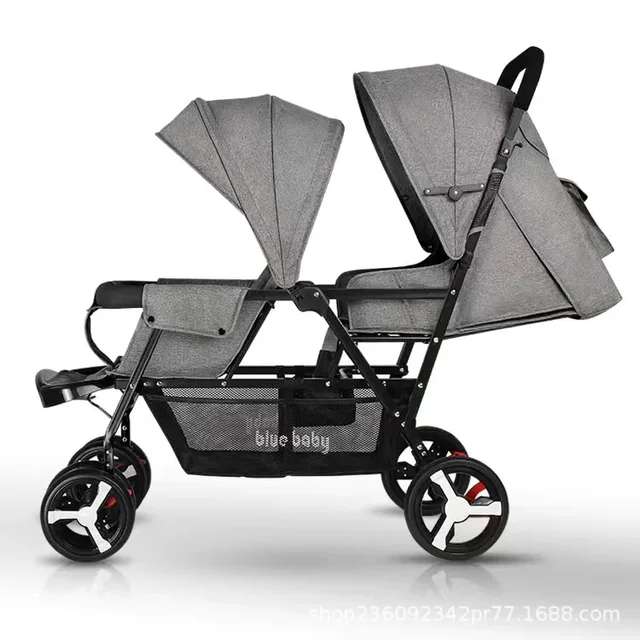 Twin Baby Stroller Lightweight Folding Cart High Landscape Suspension Baby Carriage adjustable Four Wheel Stroller