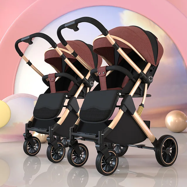Twins Baby Stroller Can Sit and Lie Baby Carriage High Landscape Lightweight Collapsible Double Seat Carts 0-4 Years Old