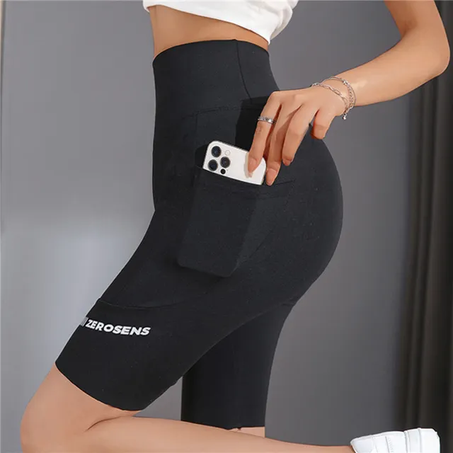 Women's Cycling Shorts Stretch Letter High Waist Shorts Biker Slim Knee-Length Bottoms
