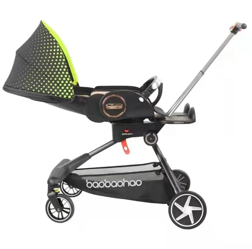Baby stroller can lie flat and fold two-way rotating high landscape lightweight stroller for newborns