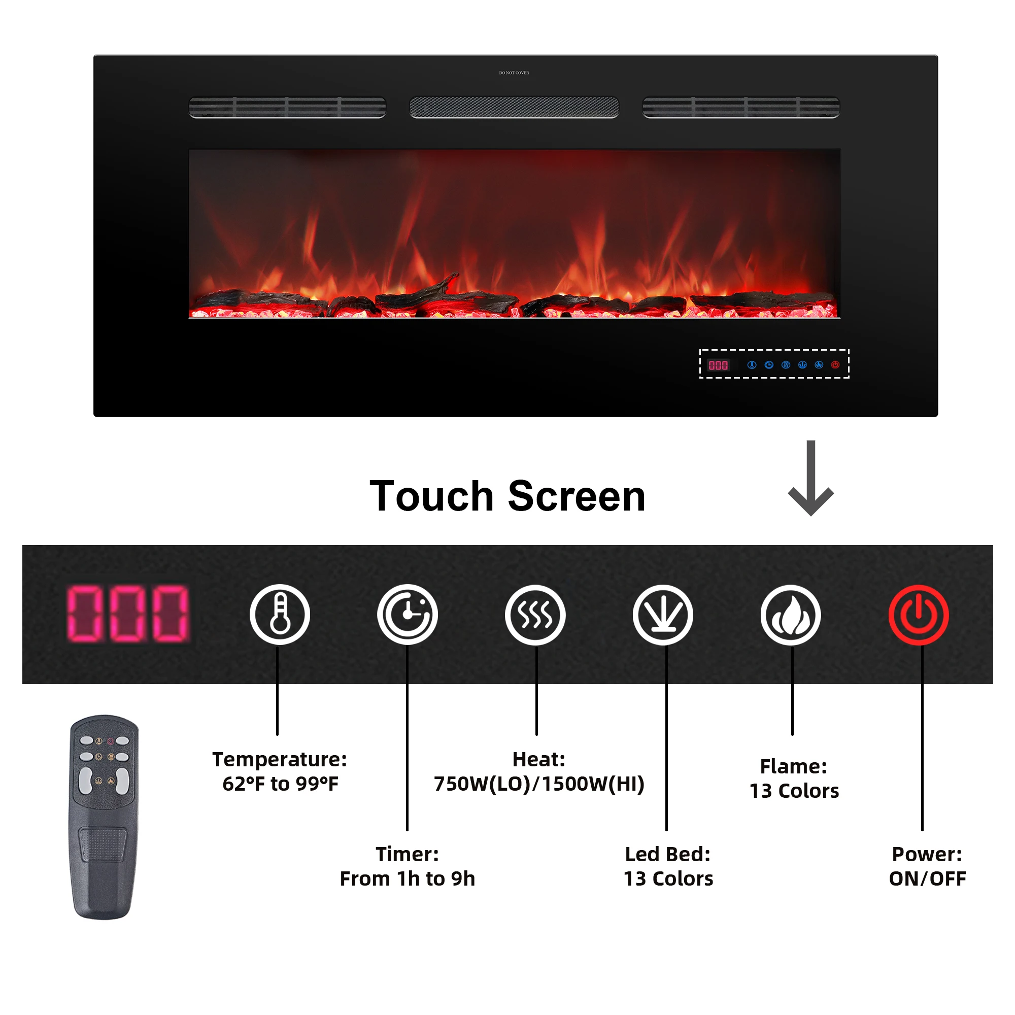 50 Inches Wall Mounted 120V Electric Fireplace Heaters