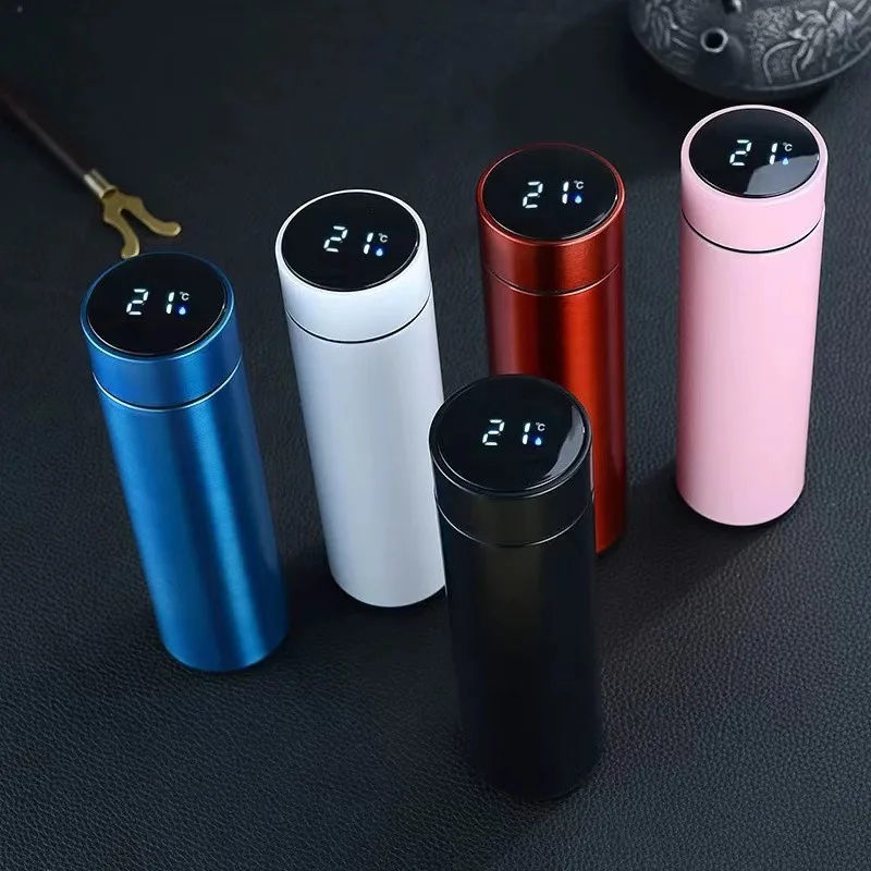 Stainless Steel Thermal Bottle with Digital Thermometer 500ml Led Bilayer Flask Vacuum Insulated Bottle Portable Thermos Bottle