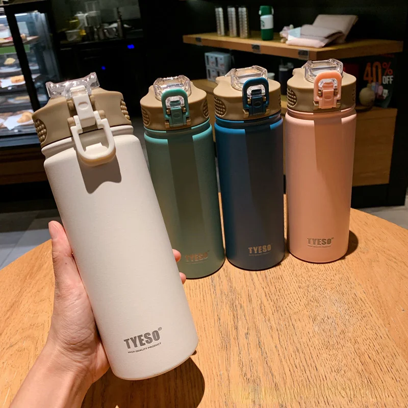 1pc Thermos Bottle with Straw 530ml 750ml Stainless Steel Thermal Cup Car Insulated Flask Water Tumbler for Outdoor Sports