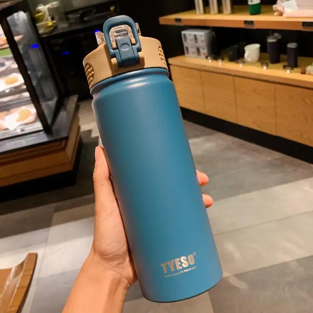 1pc Thermos Bottle with Straw 530ml 750ml Stainless Steel Thermal Cup Car Insulated Flask Water Tumbler for Outdoor Sports