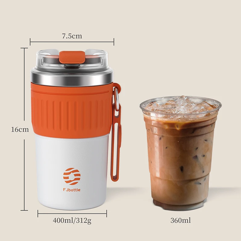 Stainless Steel Coffee Cup Coffee Mug Thermos Cup Portable Travel Mug With Lifting Rope Leak-Proof Non-Slip 500ml/400ml