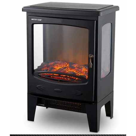 Decorative Electric Fireplace ECO-CHI-521 Two Levels Power 900W + 900W Real Fire Effect Dimmable Light Black Color