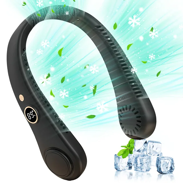 5 Gear Mini Hanging Neck Fan Digital Display Air Cooler Bladeless Neck Fan USB Rechargeable Portable Air Conditioner Cooling Fan