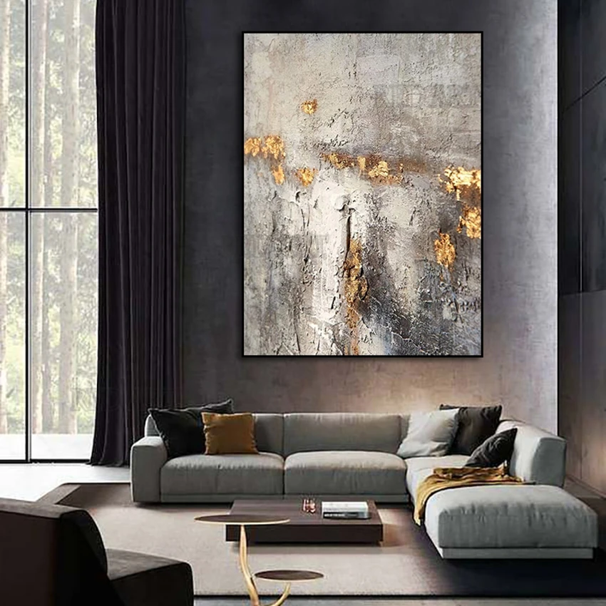 Large Size Contemporary Hand-painted Abstract Picture Golden Foil Oil Paintings On Canvas Bedroom Home Decoration Unframed