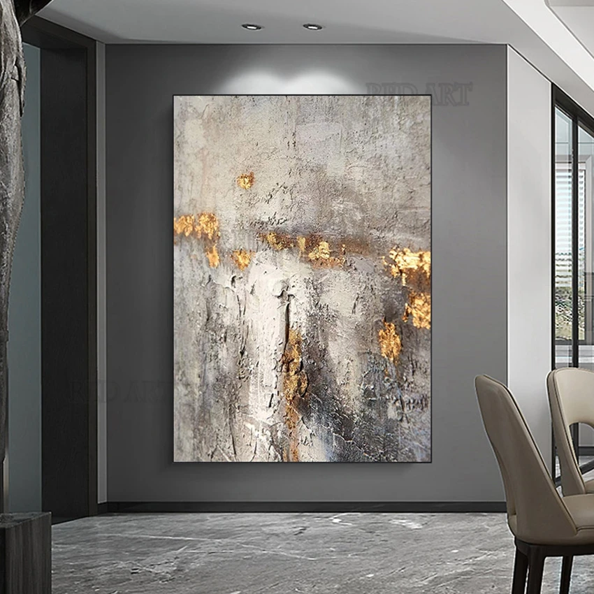 Large Size Contemporary Hand-painted Abstract Picture Golden Foil Oil Paintings On Canvas Bedroom Home Decoration Unframed