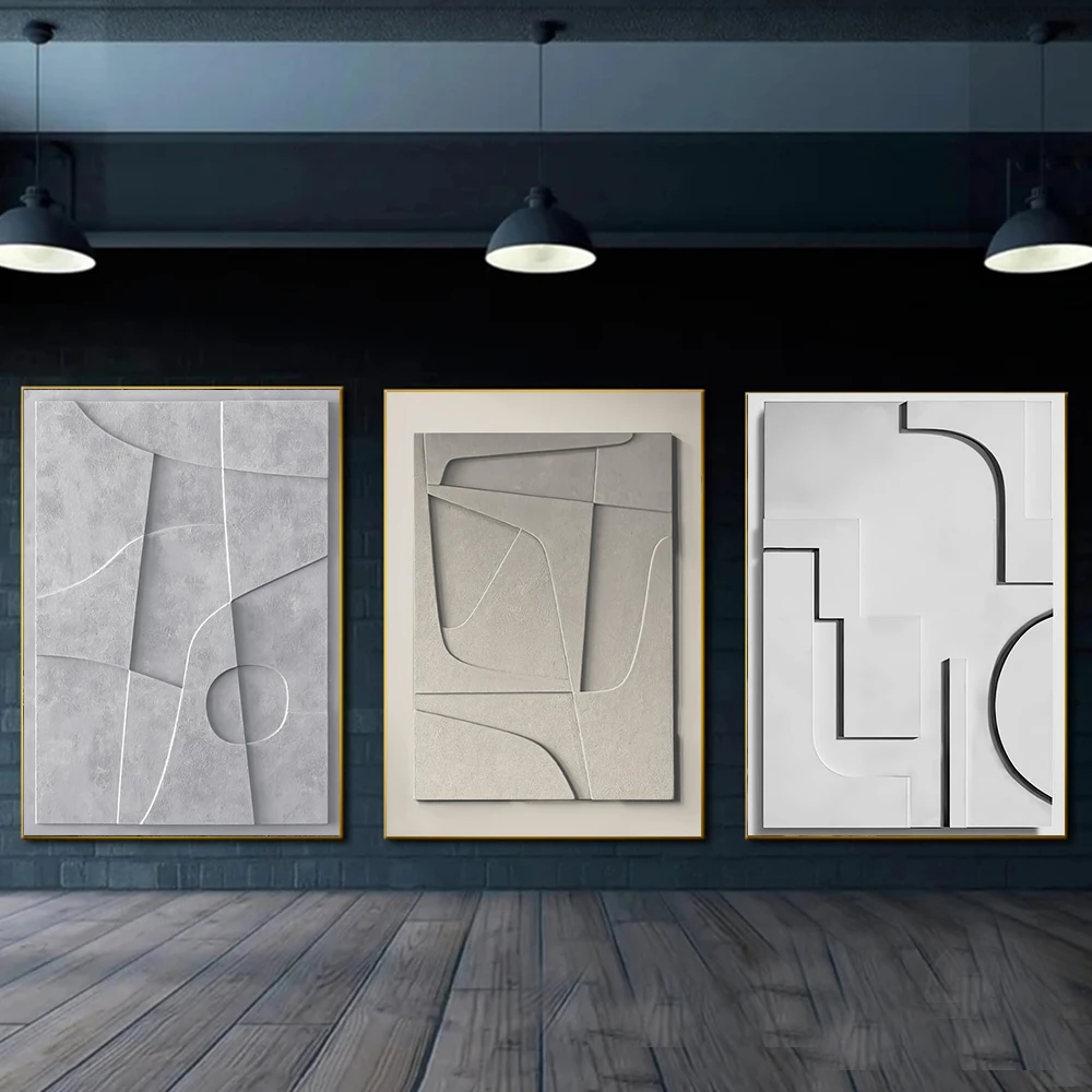 Abstract Texture 3d Geometric Line Art Painting On Canvas Prints Modern Minimal Wall Décor Sculptural Poster