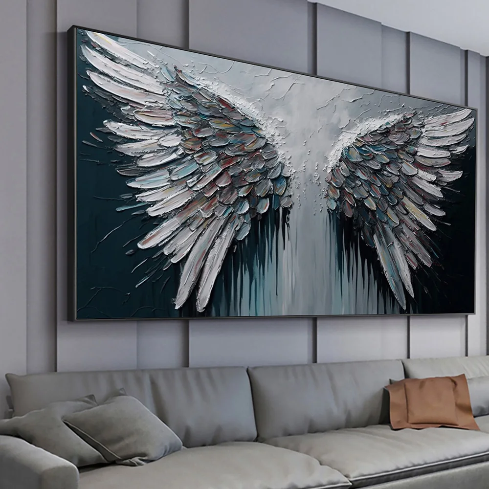 Abstract Black Gray Feather Large Size Wings Canvas Painting Bohemian Style Wall Art Posters Print Modern Living Room Home Decor