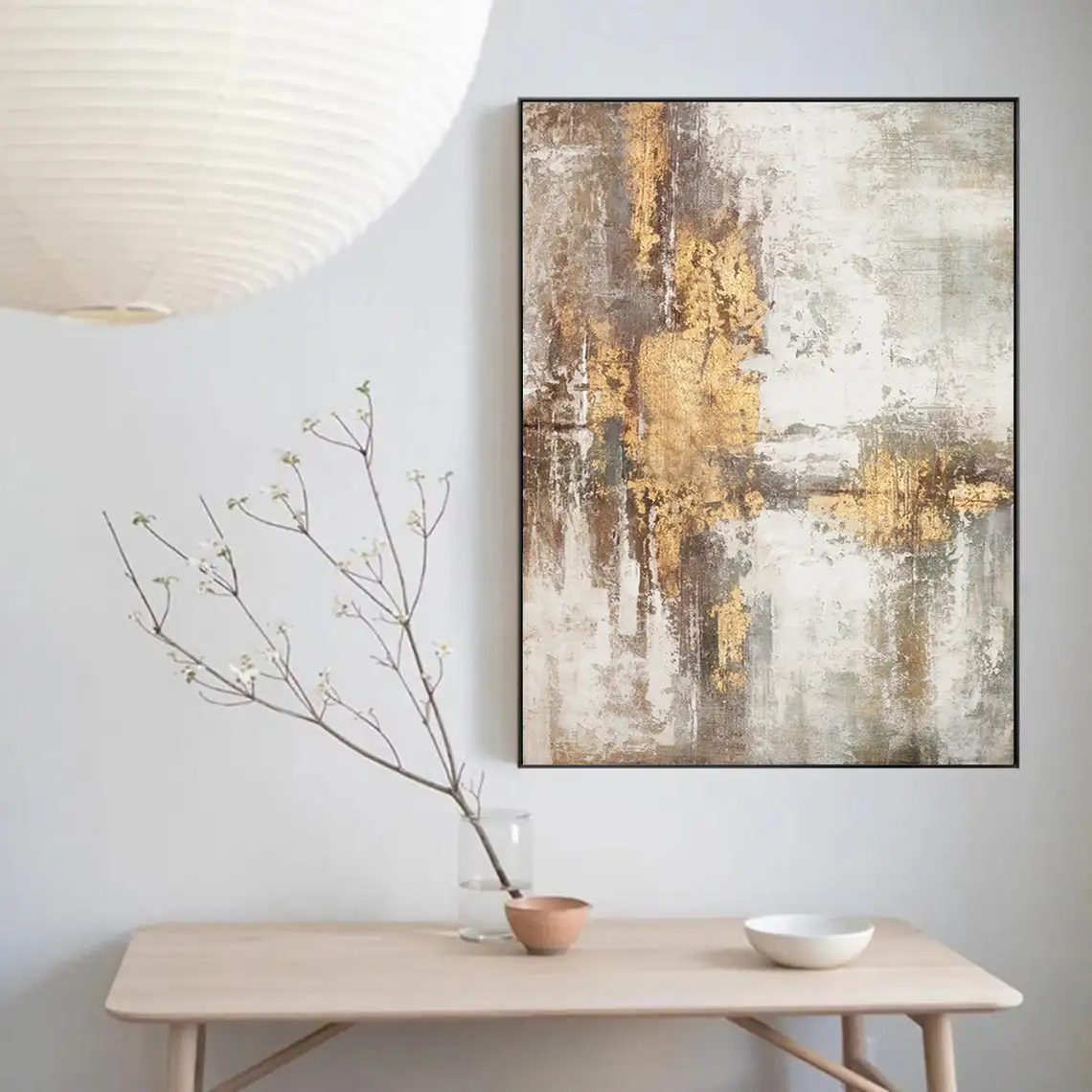 Large Beige Gold Grey Abstract Handmade Oil Painting For Living Room big Paintings Grey Gold Foil Painting Scandinavian Wall Art