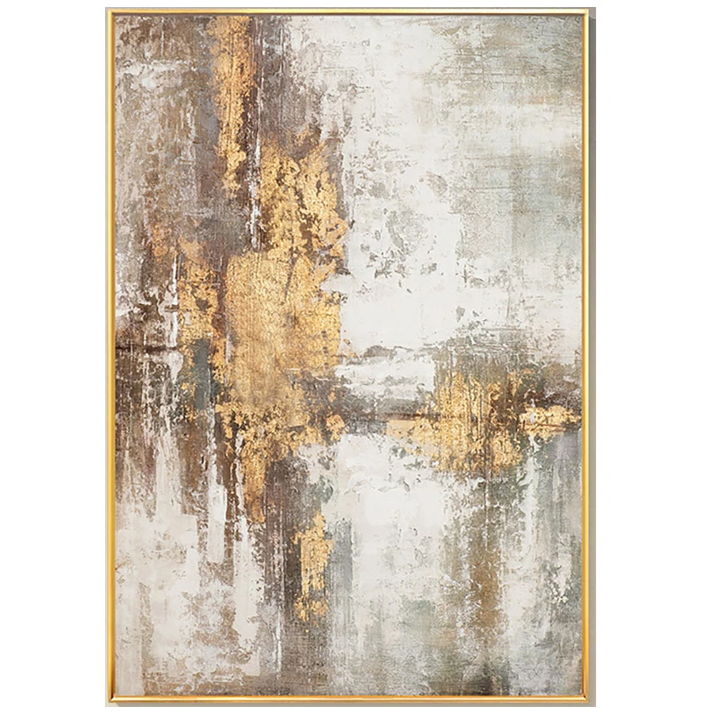 Large Beige Gold Grey Abstract Handmade Oil Painting For Living Room big Paintings Grey Gold Foil Painting Scandinavian Wall Art